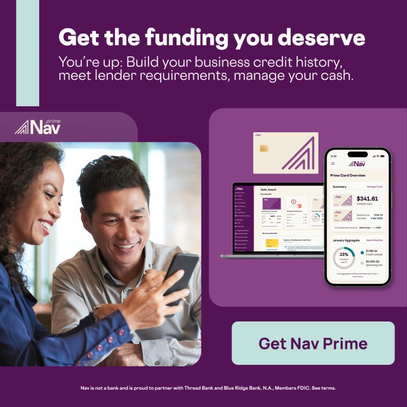 Credit building card Nav offers a Visa business debit card and a Prime charge card
